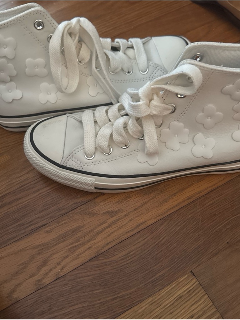 Converse White High Top All Star Sneakers with Floral Accents - Picture 3 of 7
